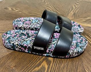 PINK Floral Double Strap Slides Size 8.5