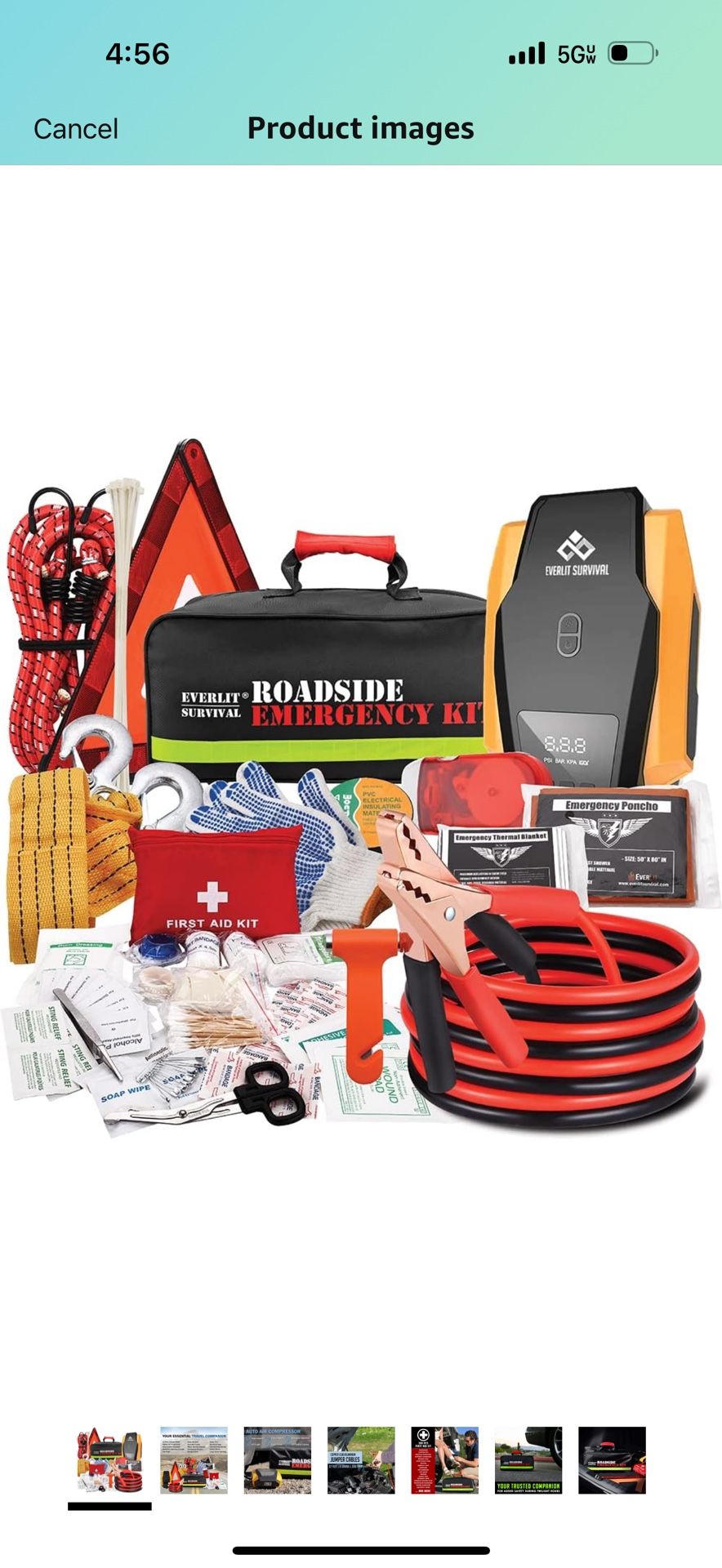 Everlit Survival Car Emergency Kit, Roadside Safety Tool Kit with Gloves,Digital Auto Air Compressor Tire Inflator, First Aid Kit, 12 Feet Jumper Cabl