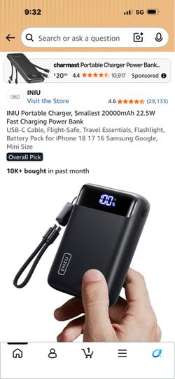 INIU 20000mAh 22.5W Portable Power Bank