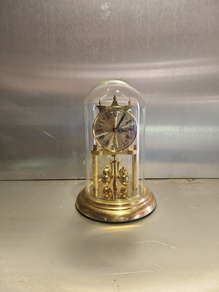 Marcel Quartz Vintage Dome German Mantel Clock, Made In West Germany, Glass Dome Clock, 1970s Vintage Clock