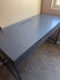 Gray Desk with Drawers and Cable Slot