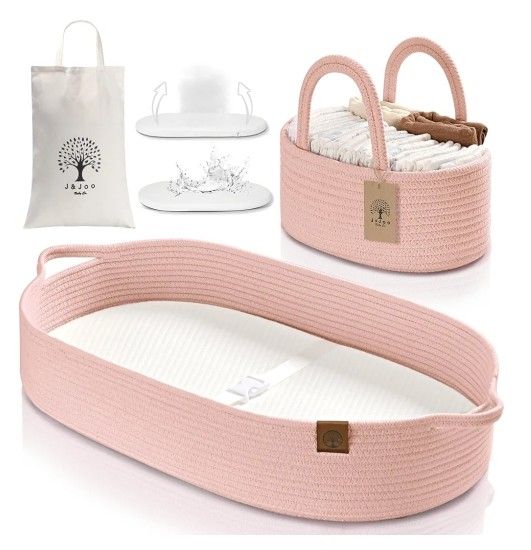 &JOO Baby Changing Basket includes Diaper Caddy - Breathable & Waterproof Dual-Cover, Portable, Changing Pad for Dresser & Changing Table, Gift for Ba