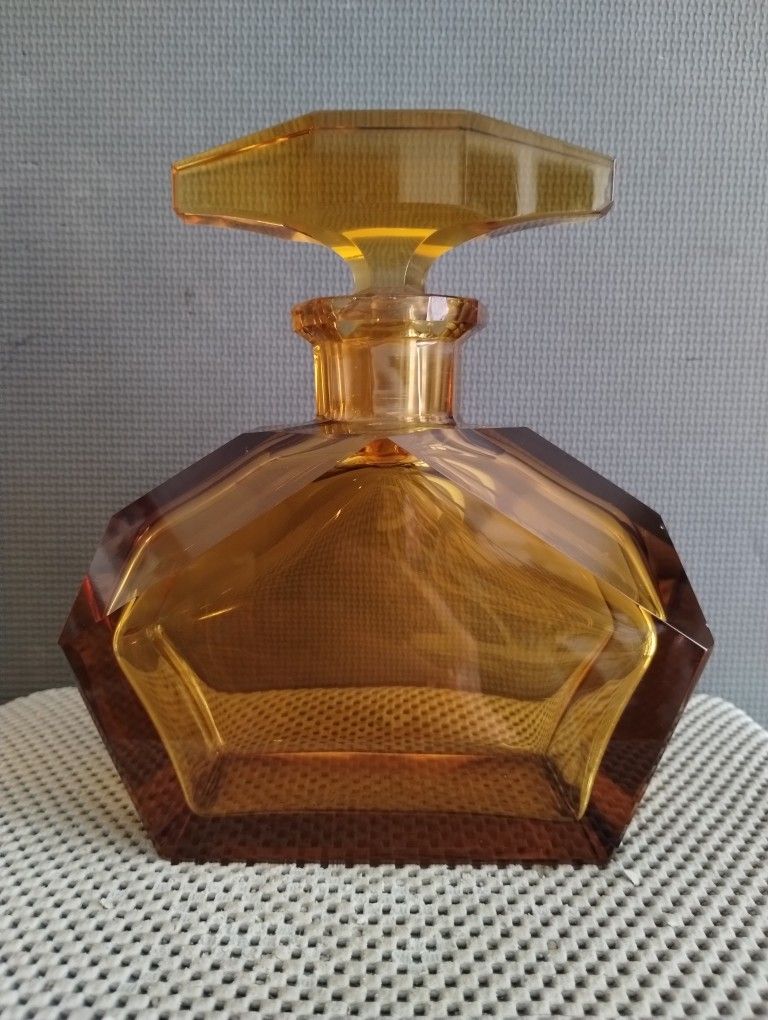 Antique Art Deco Amber Glass Bohemian Cut Glass Decanter