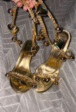 Gold Chain Heart Heeled Sandals
