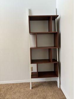Modern Ladder Bookshelf / Display Shelf – Walnut & White