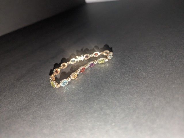 Vintage Multi-Color Gemstone Tennis Bracelet – Sterling Silver (925)