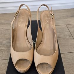 Beige Cole Haan Leather Peep-Toe Slingback High Heels Women's Shoes. Size 7. In Great Condition.