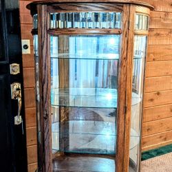 Vintage Oak Curio Display Cabinet 