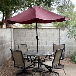 Patio Table With Chairs & Umbrella 