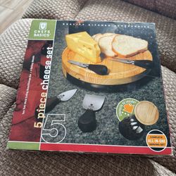 Chef Basics Cheese Set Wooden Cutting Board with 4 Utensils and Storage 