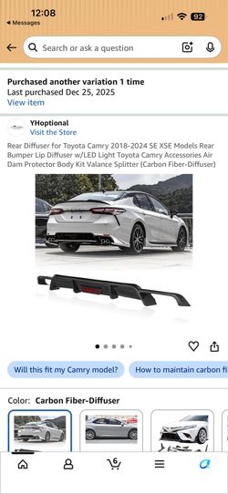 Rear Diffuser for Toyota Camry 2018-2024 SE XSE