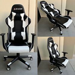 New In Box S-Racer Racing Style Seat Gaming Gamer Chair Office Computer Game Furniture Black White Accent 