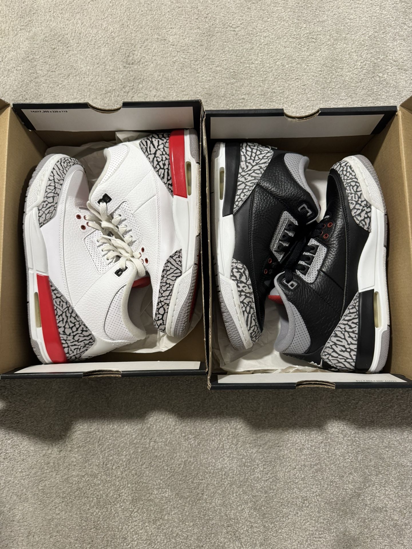 AIR JORDAN RETRO 3 “BLACK CEMENT 2018” AND “HALL OF FAME” SIZE 7Y OG ALL