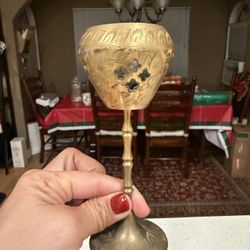 Vintage Hand-Engraved Brass Goblet / Candle Holder — Made in India