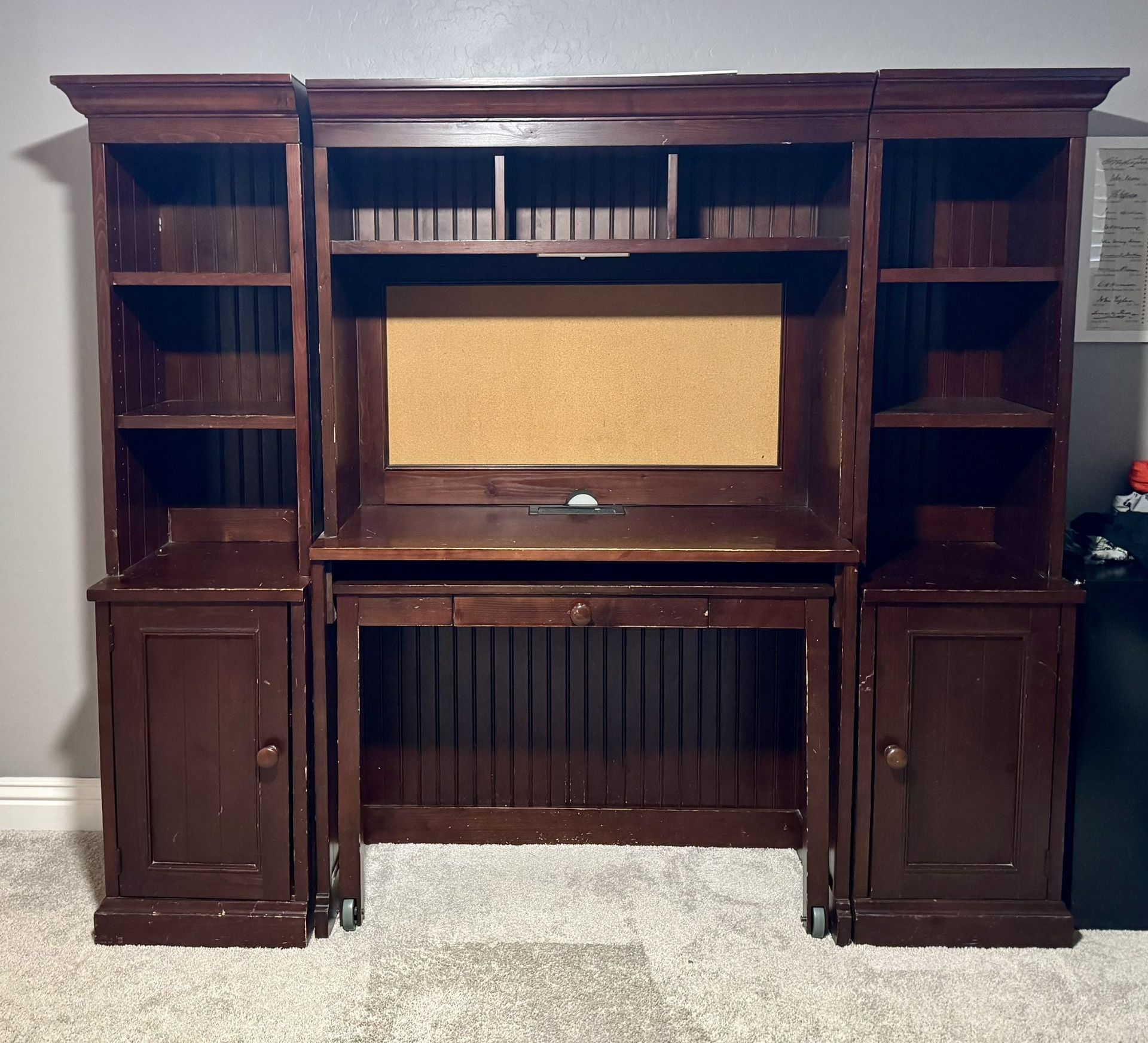 Pottery Barn Desk With Side Bookcases