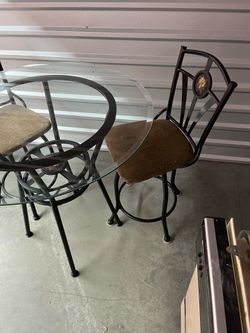 36” Glass table with 2 barstools