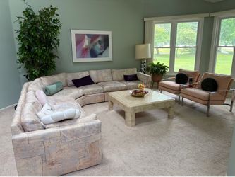 Sectional sofa + stone coffee table
