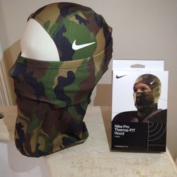 Nike Pro Therma-Fit Hyperwarm Hood Ski Mask Green Camo Military Style Balaclava