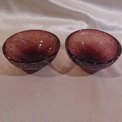 Vintage Murano Amethyst Purple Controlled Bubble Art Glass Bowls