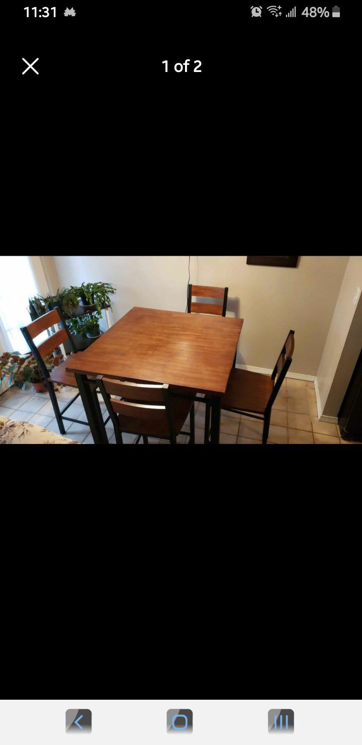 Wooden Table & Set of 4 Wooden Chairs 