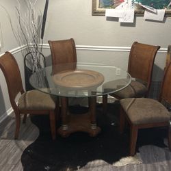 Glass wooden braided, faux ostrich table 