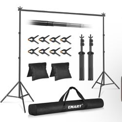 Emart Backdrop Stand 10x7ft(WxH) Photo Studio Adjustable Background Stand Support Kit with 2 Crossbars, 8 Backdrop Clamps, 2 Sandbags and Carrying Bag