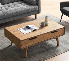 CASTLERY - "Seb" 47.2" Solid Wood Coffee Table w/ Storage (2 Drawers) [NEW] **Retails for $699 <No Assembly Req>