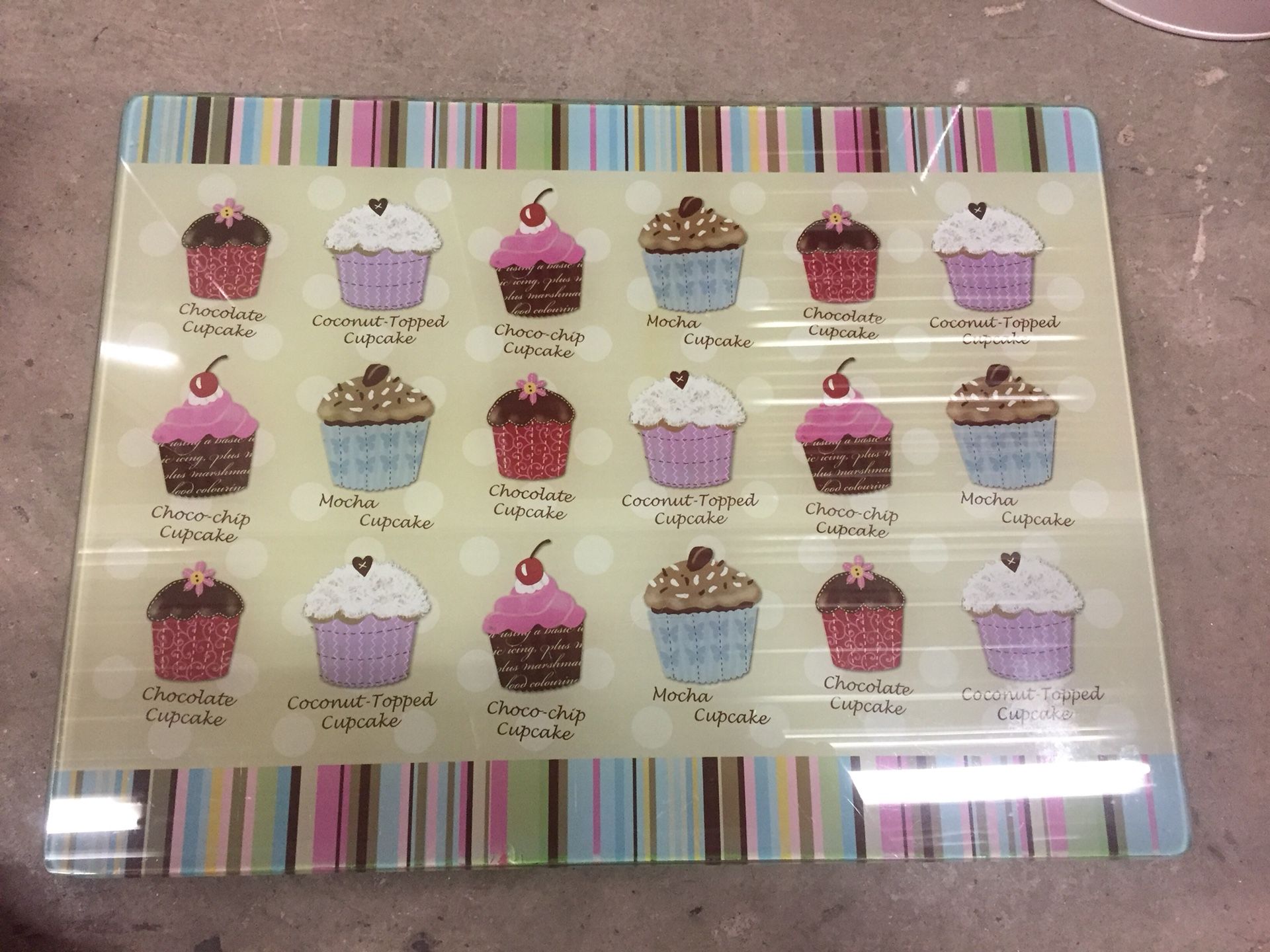 Set of 2 Cupcake Glass Chopping Boards / Worktop Protectors