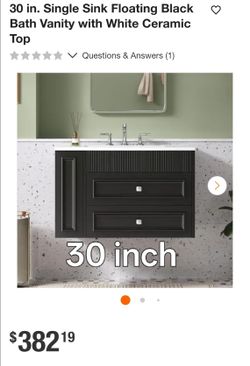 30 in. Single Sink Floating Black Bath Vanity with White Ceramic Top