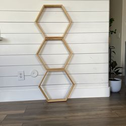 Hexagon Wall Shelves | Handmade Wood Decor | Modern Floating Shelves