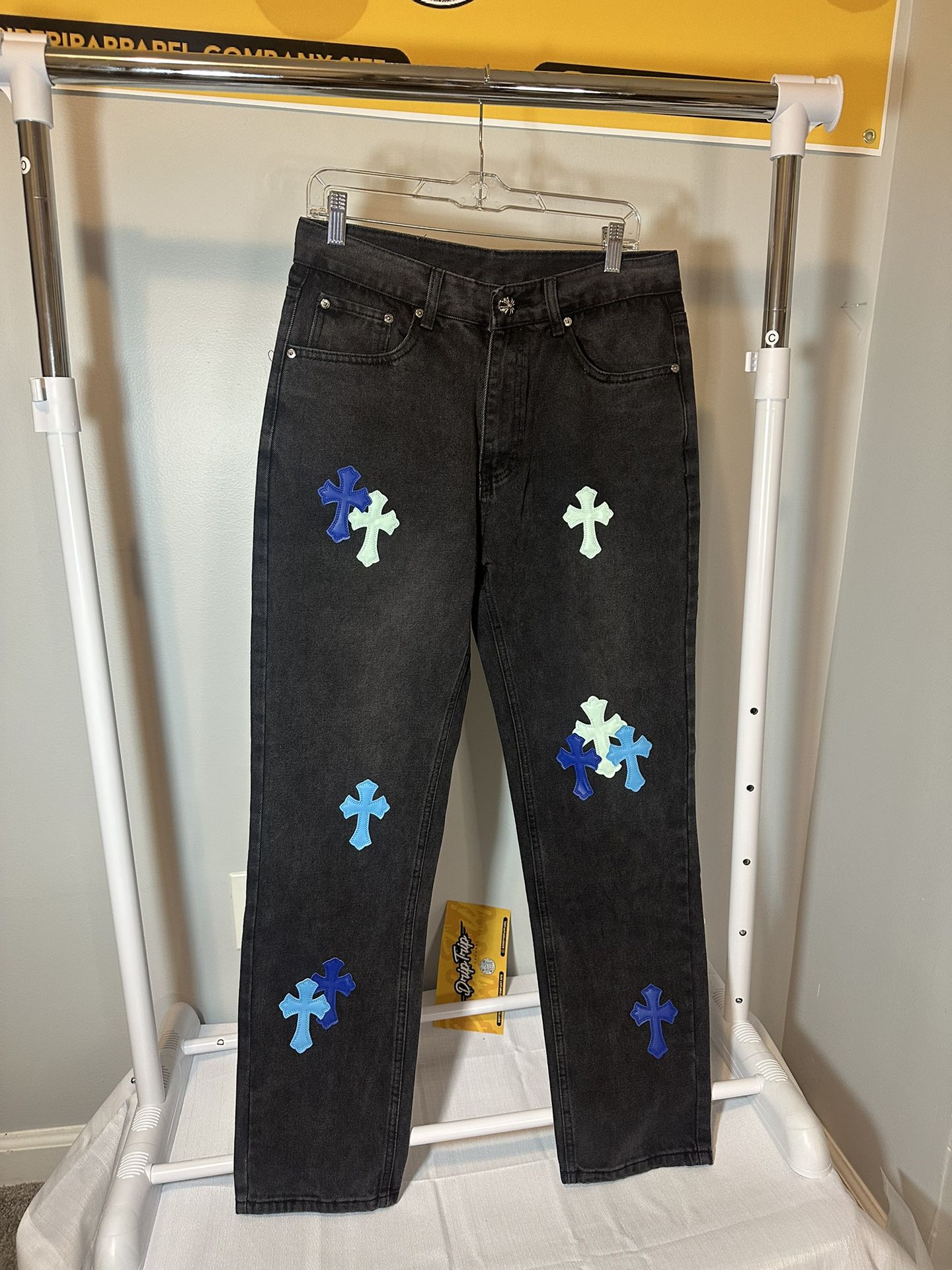Chrome Heart 2 Tone Blue Crossed Jeans 