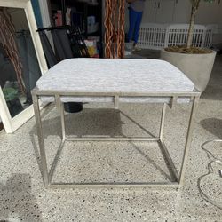 Grey Upholstered Metal Frame Stool / Ottoman