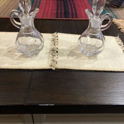  Two Vintage Crystal Perfume  or oil bottles with stoppers (4”)