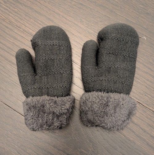 Unisex Kids Toddler Winter Mitten Pair - Knit, Fleece Lined, 3T-8 Years, Gray
