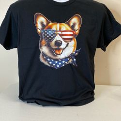 Corgy American Flag Design T-Shirt, New, Gilden, 50-50, (item 364)