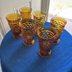 VINTAGE  Amber Whitehall Tea Glasses Retro Amber Glass Set Of 6