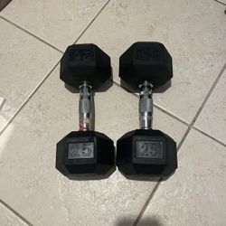 Rubber Hex-head Set Of 25lb Dumbbells 