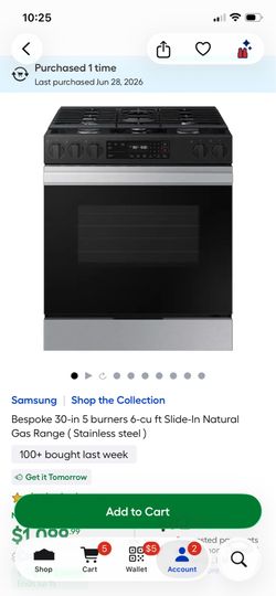 Samsung Bespoke 30-in 5 burners 6-cu ft Slide-In Natural Gas Range ( Stainless steel )