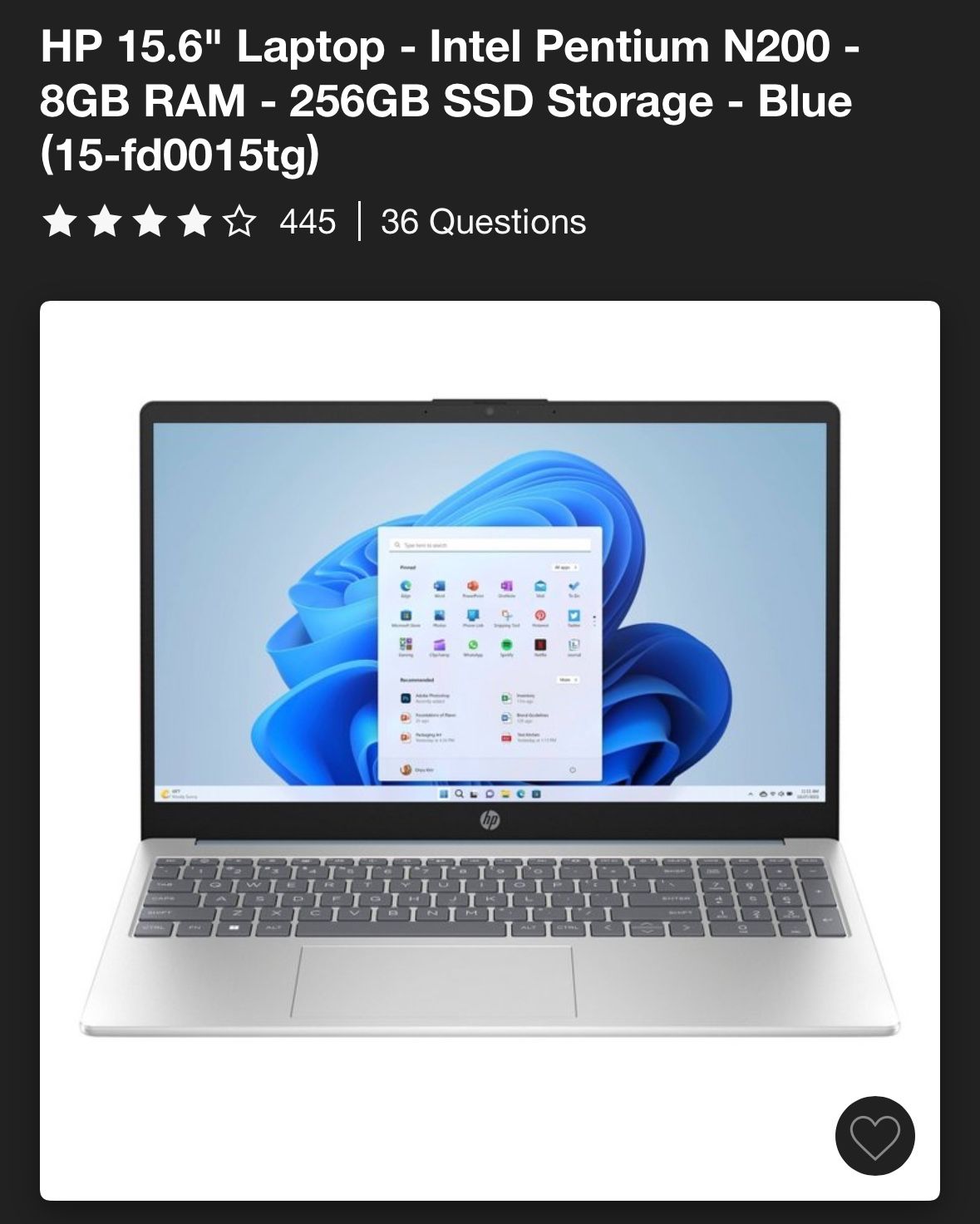 HP 15.6 “ laptop