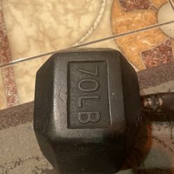 70 lb dumbbell, ready for pick up