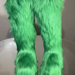 Custom Green Vegan fur Knee-boots (sizes 9.5 & 10 Message True Size To Order) 