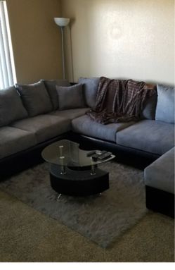 Gray Fabric Sectional Sofa with Black Base