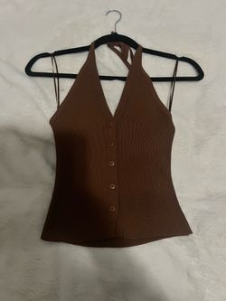 Brown ribbed halter top cotton on