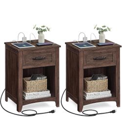  Nightstands with Charging Station, Set of 2 Bedside Tables