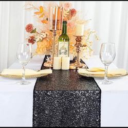 Black & white Sequin table Runner
