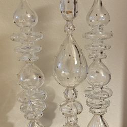 3 Elegant Tall Glass Candle Holders with Gold Detailing