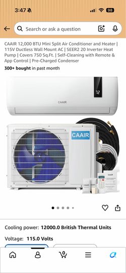 New in box 12,000 BTU Mini Split Air Conditioner and Heater | 115V Ductless Wall Mount AC | SEER2 20 Inverter Heat Pump | Covers 750 Sq.Ft. | Self-Cle