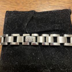STEL 11mm Stainless Steel 14K Yellow Gold Inlay Diamond Accent Bracelet