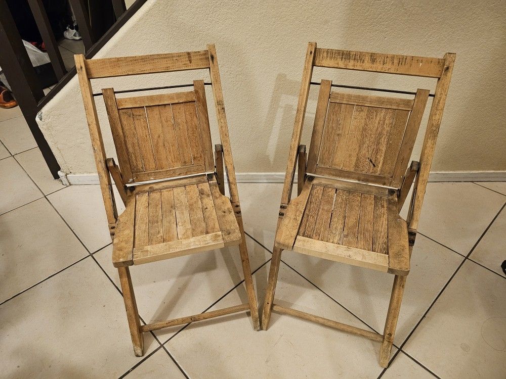 Pair of Children's Antique Wooden Folding Chairs 