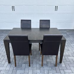 Dark Wood Dining Table Set with 4 Chairs